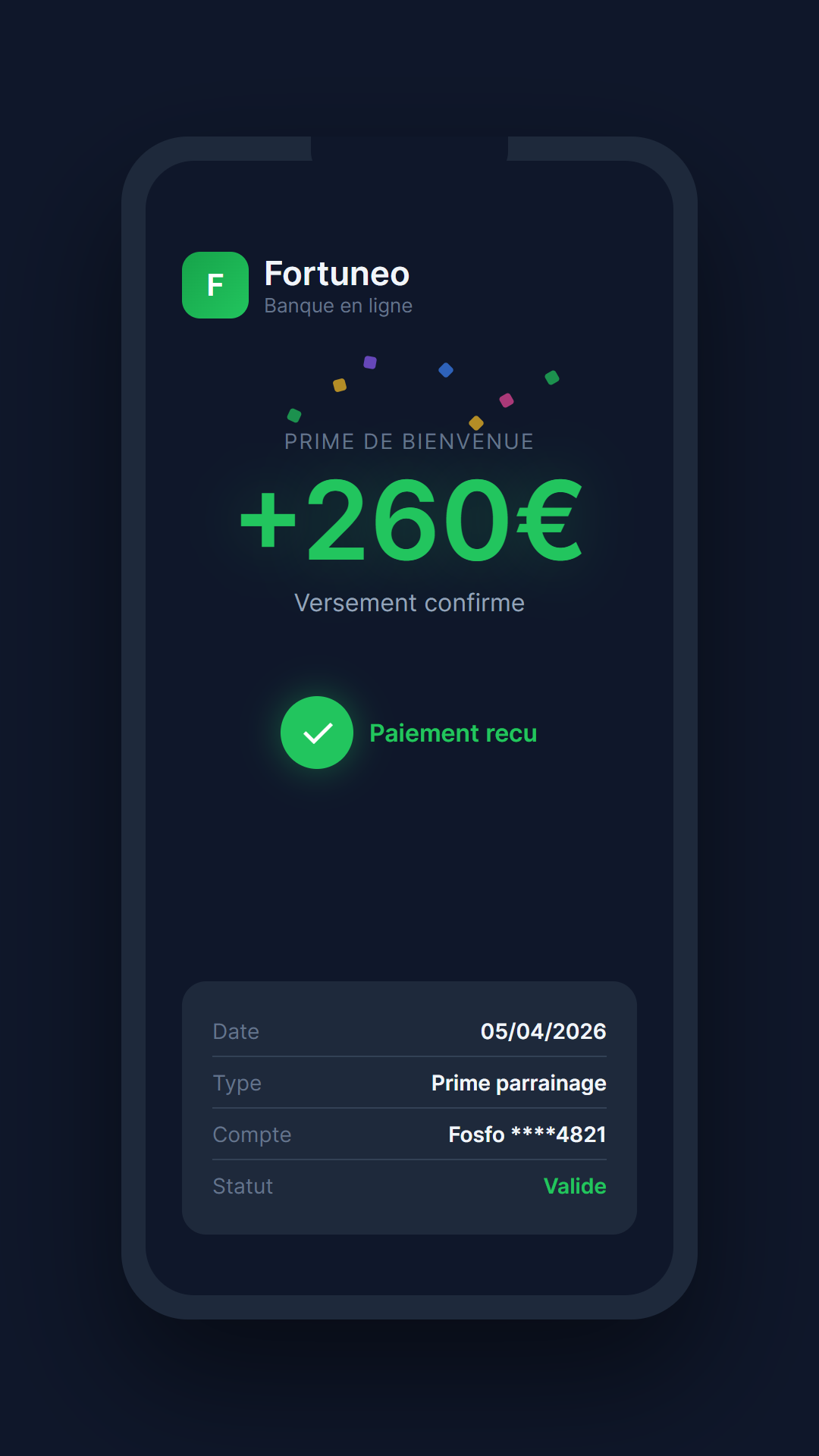 Preuve versement prime Fortuneo