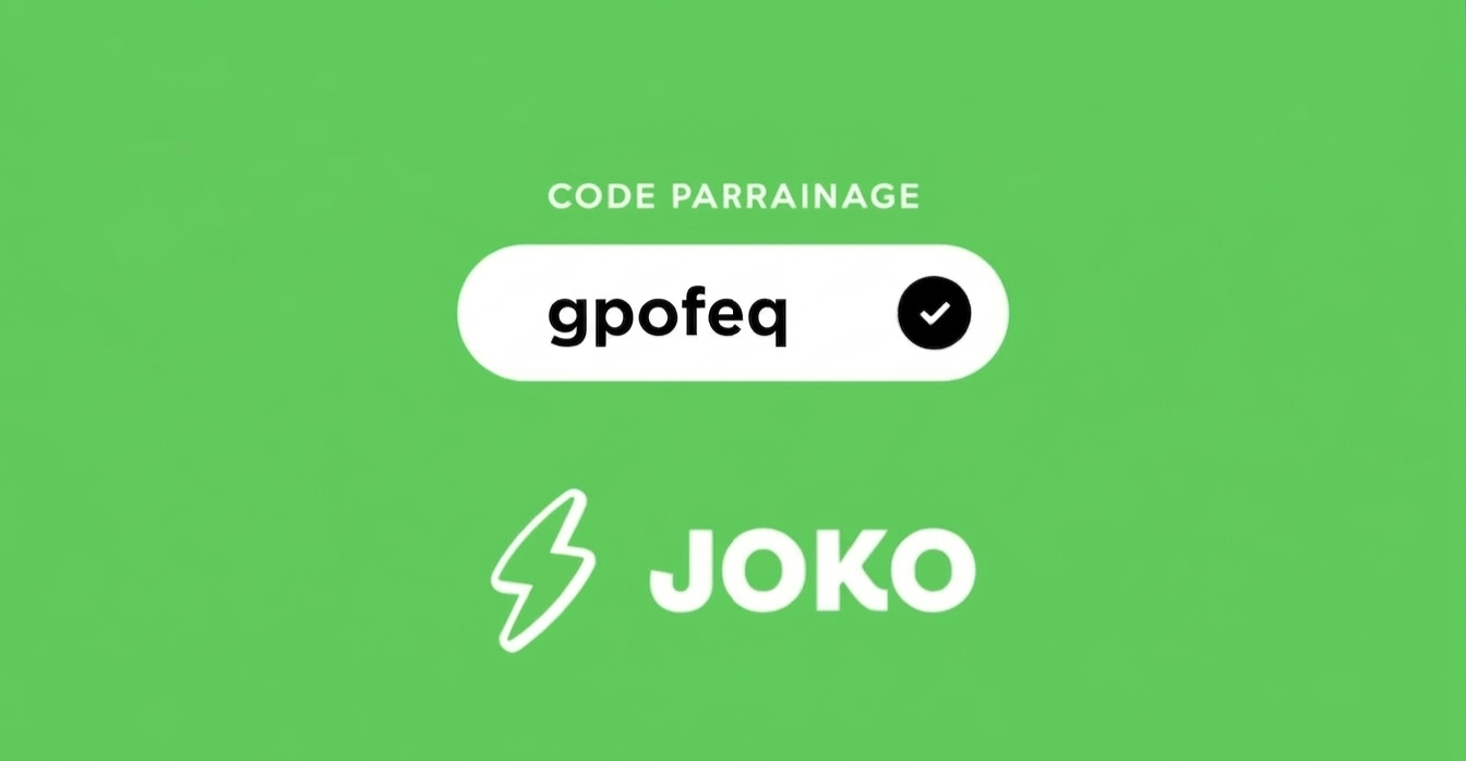 Code parrainage Joko en application Preuve et image de l'application Joko affichant le code parrainage gpofeq