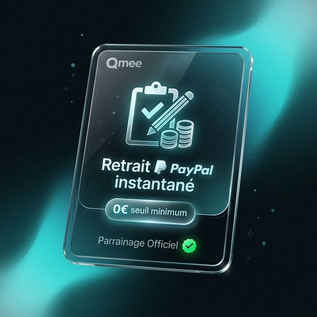 Preuve de parrainage Qmee : 0 seuil minimum de retrait, PayPal instantané